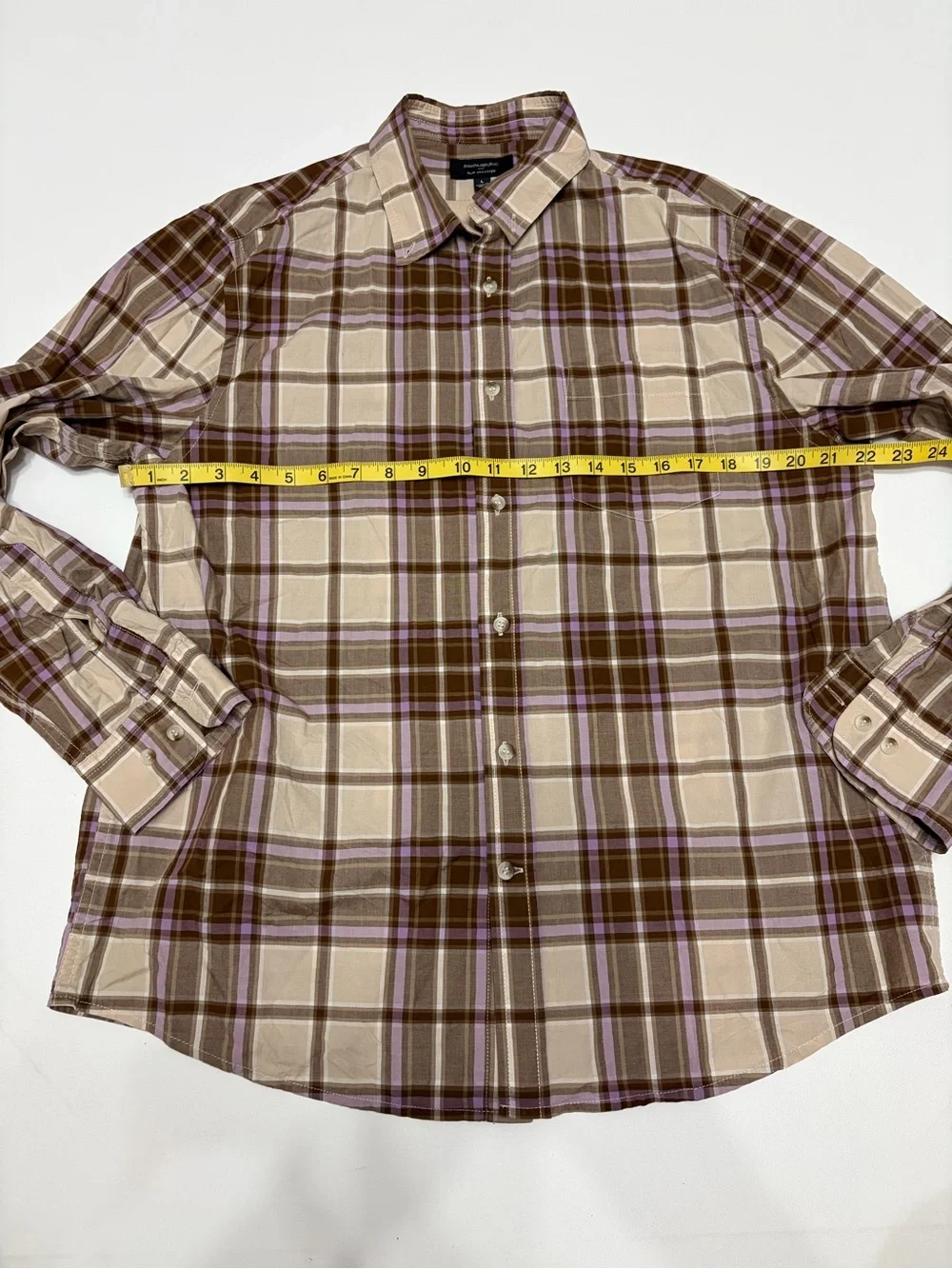Banana Republic Men's Plaid Button-Down Shirt in Beige, Brown and Purple Sz L